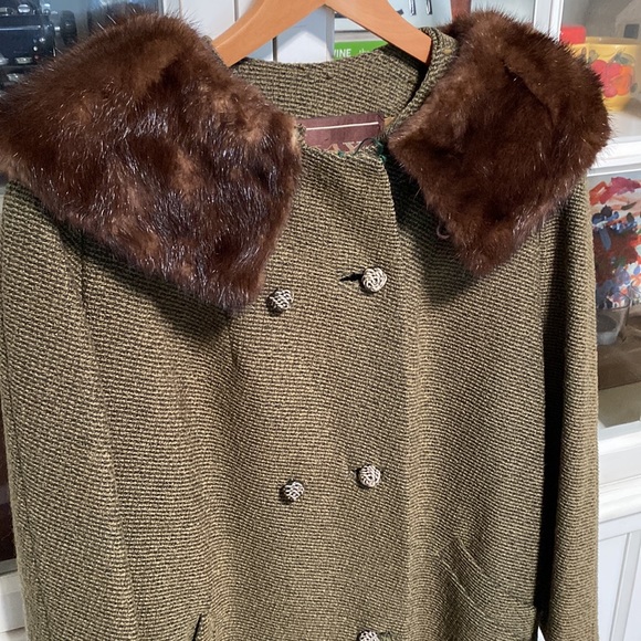 Stunning olive green vintage Shagmoor May Co. Coat fur collar small /medium - Picture 3 of 10